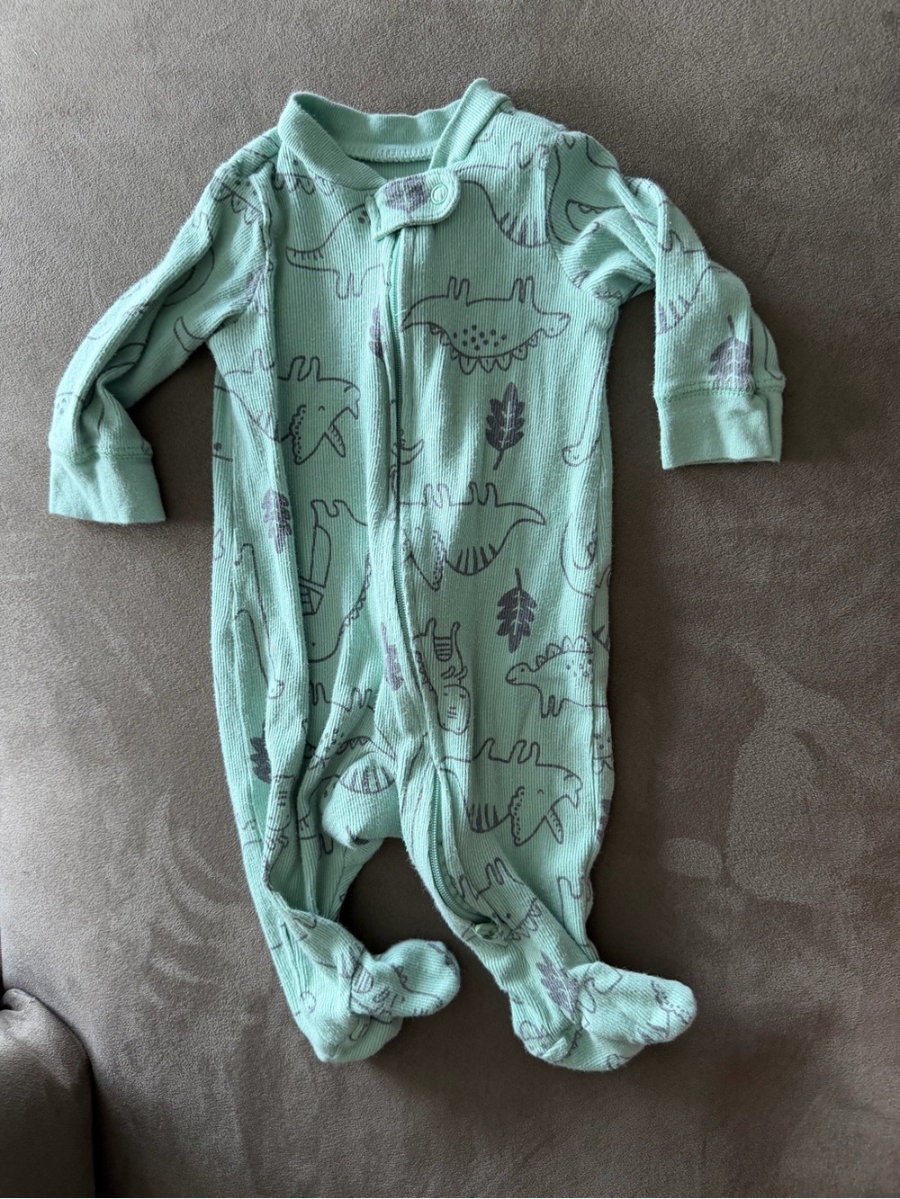 Carters Baby Footed One-Piece in Mint Green with Dinosaur Print